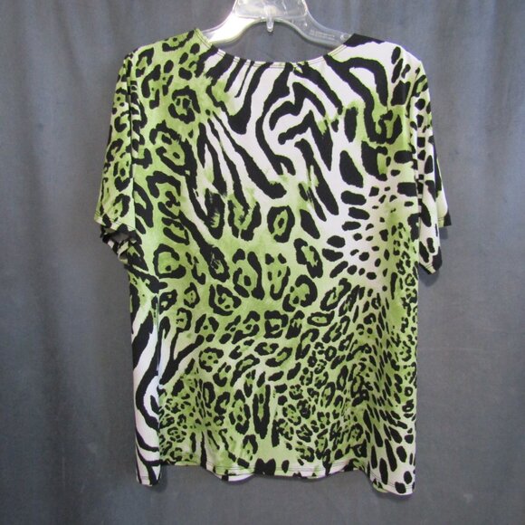 Susan Graver Liquid Knit U Neck Top Bead & Shell Trim Women Size XL Animal Print - Picture 6 of 10